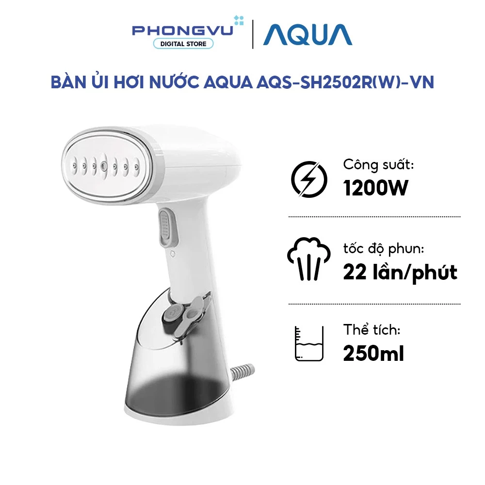 Bàn ủi hơi nước Aqua AQS-SH2502R(W)-VN - 1200W, 250ml, 7 Lỗ Phun, Gia Nhiệt Nhanh, Ủi Treo & Đặt - Bảo hành 12 tháng