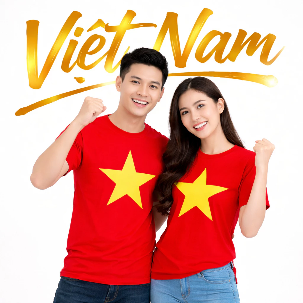 Áo Thun Cờ Đỏ Sao Vàng THOITRANG24H Ngắn Tay Cổ Tròn In To Trước Ngực Vải Dày Đẹp Đủ Size