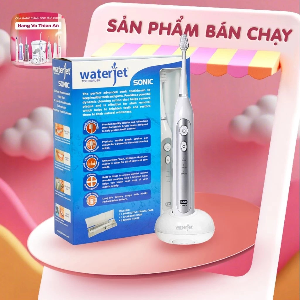 [HỎA TỐC] WaterJet Sonic- Bàn chải điện sóng âm Toothbrush- sạch gấp 10 lần- (hàng USA) - BH 1 năm