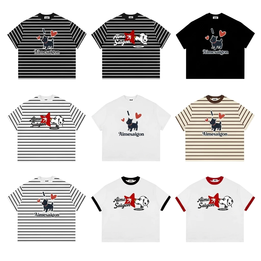 Áo Thun Aimesaigon Big Boxy Local Brand Form Rộng Tay Ngắn Cotton  Borip Sọc Ngang cún yêu by ANDYSHOP