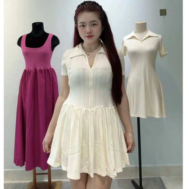 Đầm xòe nữ cổ bẻ khóa kéo trước – váy  bánh bèo tôn dáng, mặc đi chơi siêu xinh