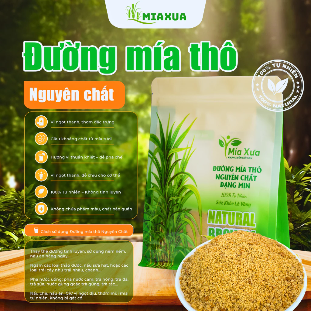 Đường Mía Thô Nguyên Chất tặng 1 bịch muối thô