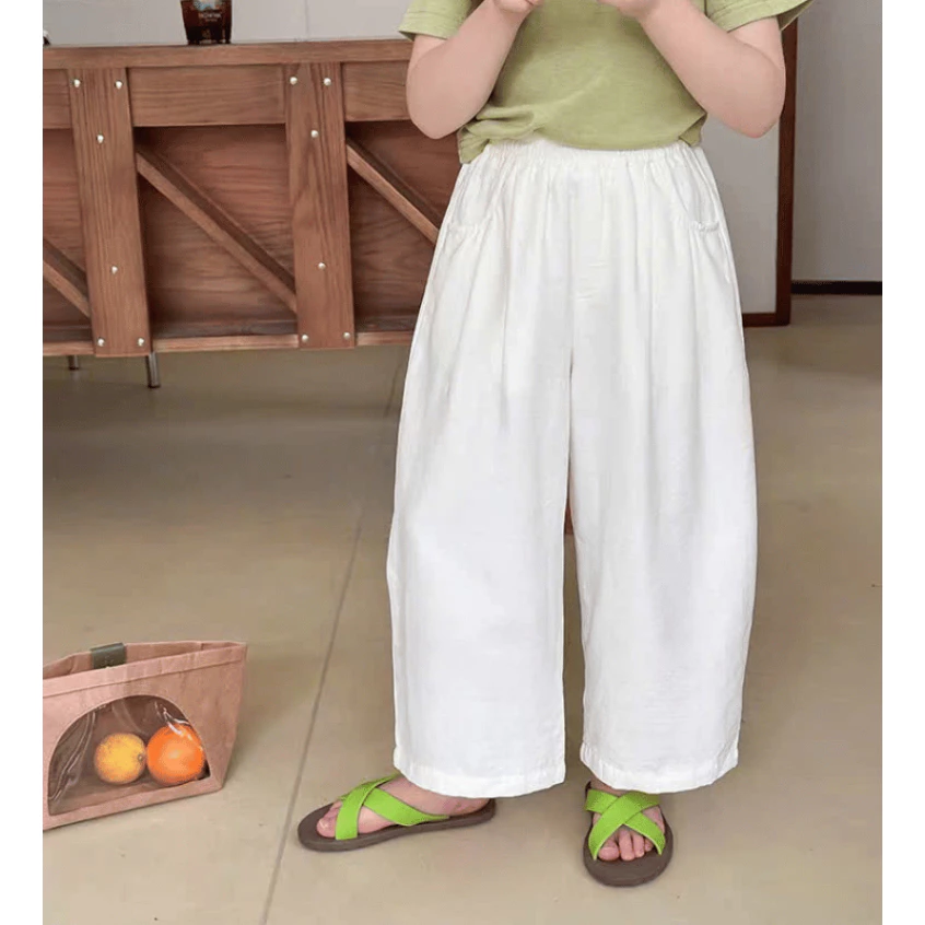 Quần ống rộng suông dài cho bé gái ELIOKIDS, quần dài suông chất đũi mặc hè cho bé gái từ 7kg-32kg.