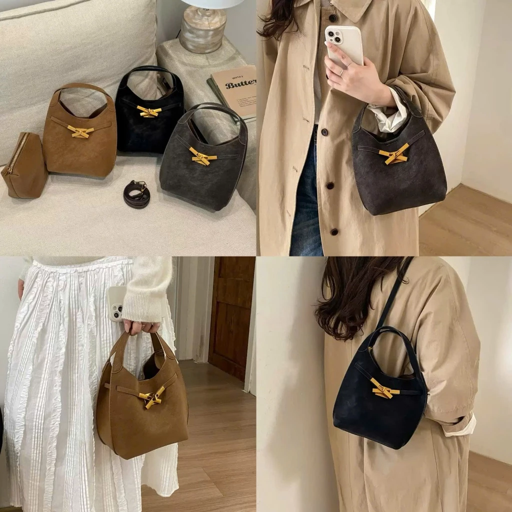 Túi nữ Túi giỏ da lộn tặng ví hàng nội điaj phong cách Retro mẫu mới 2026 chất da siêu đẹp kiểu dáng basic 1729#