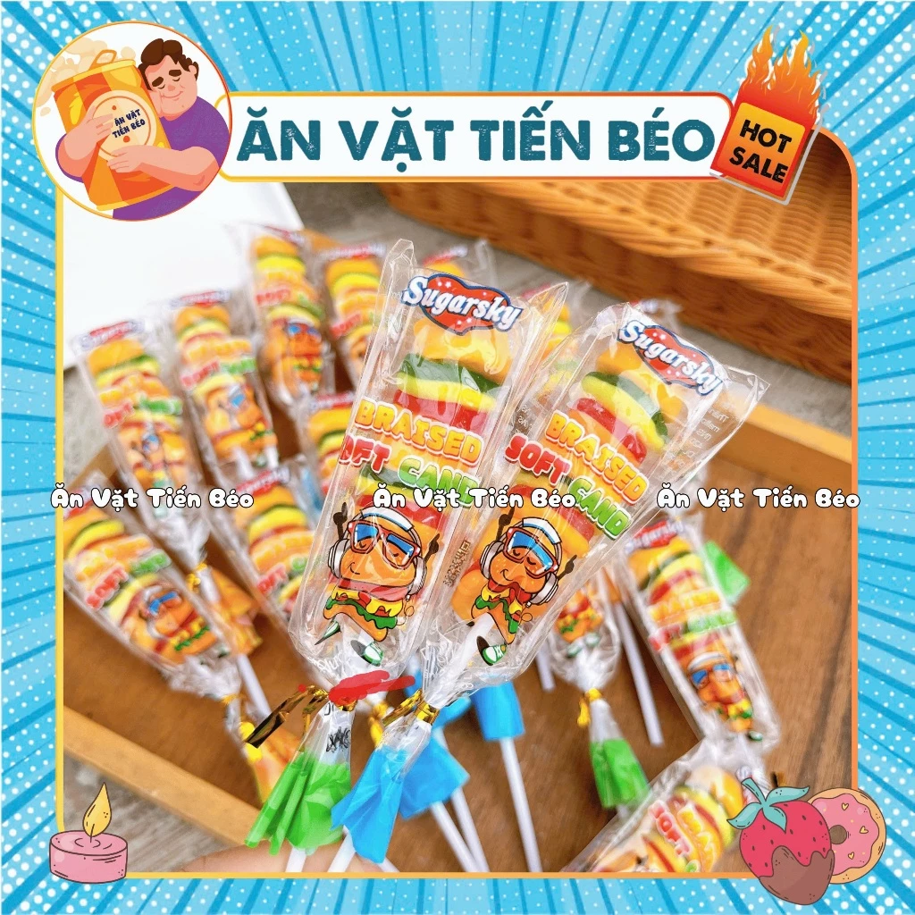[5 CHIẾC] Xiên Kẹo Dẻo Best HamBurger 22G, Kẹo Dẻo Burger Sandwich, đồ ăn vặt tuổi thơ