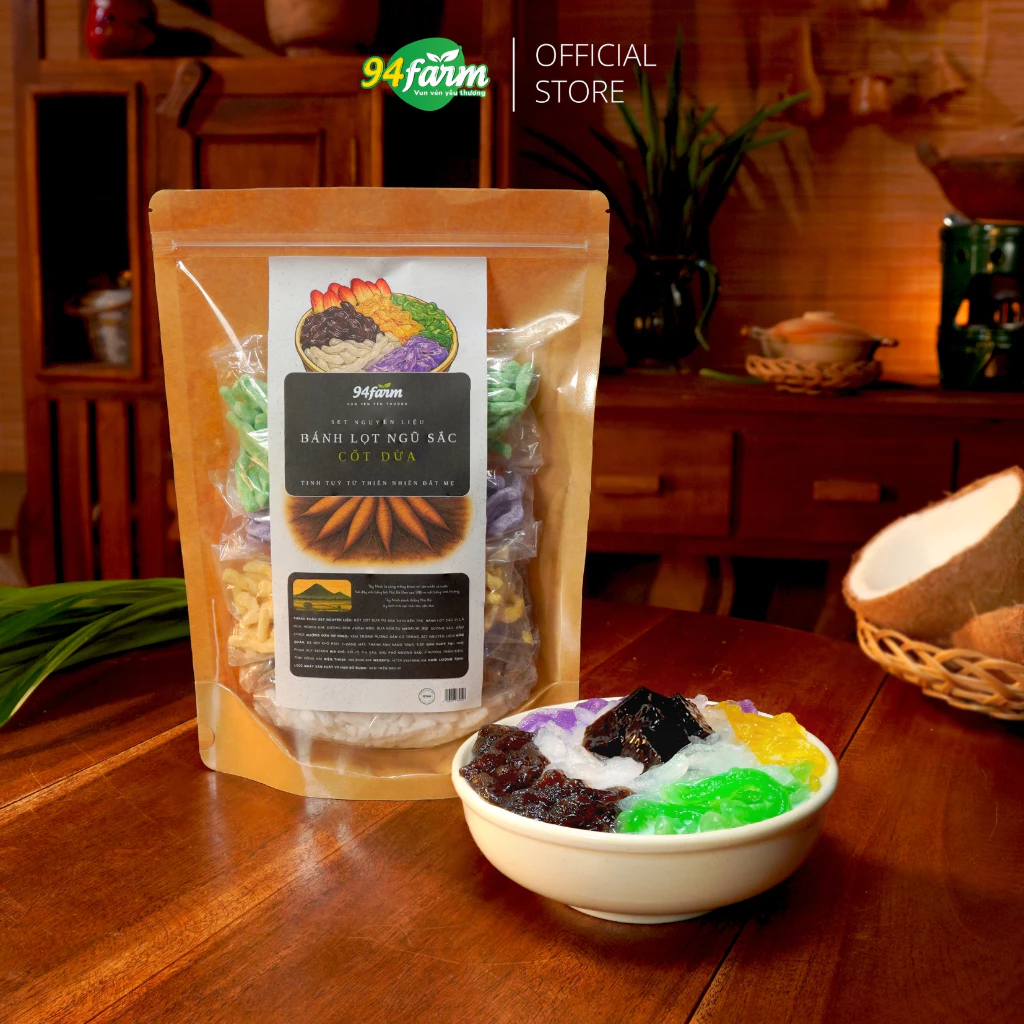 Chè bánh lọt ngũ sắc cốt dừa Mix Lá dứa, khoai môn, dừa non, hoàng kim, đường đen 94farm Nguyên liệu khô nấu chè Topping