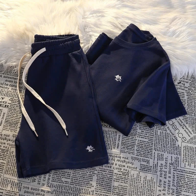 [RẺ VÔ ĐỊCH]Bộ đồ nam nữ Thêu Mèo Unisex mặc nhà mùa hè chất cotton co giãn Set bộ nữ form rộng unisex