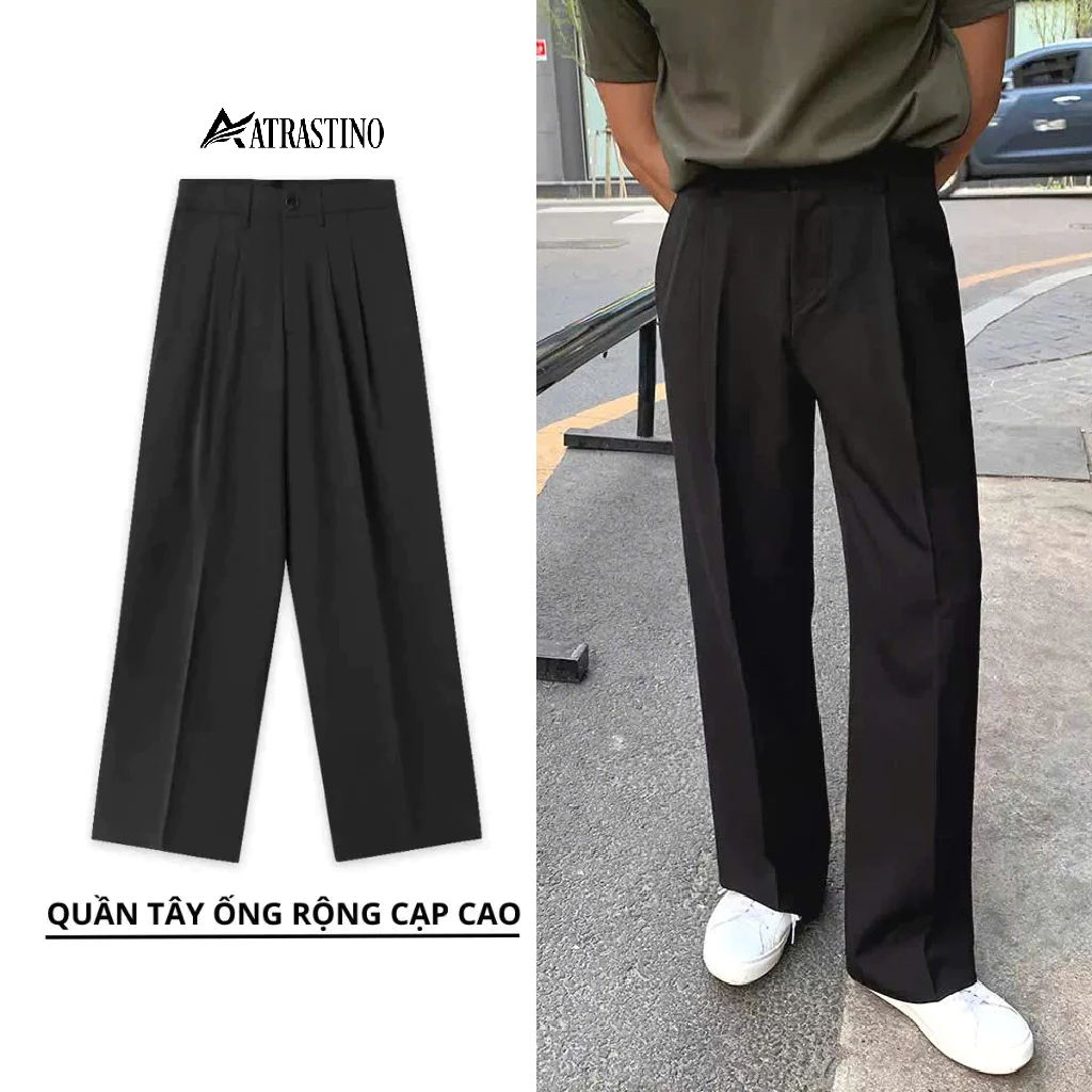 Quần tây nam ống rộng xếp ly suông đứng, cạp cao hách dáng chất vải lụa chống nhăn ATRASTINO - QA009