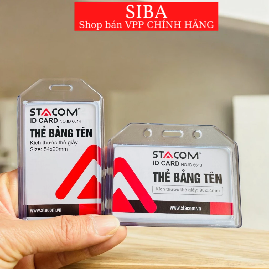 Bao thẻ nhựa trong, thẻ đeo bảng tên 2 mặt kt: 90*54mm loại ngang/ dọc Stacom