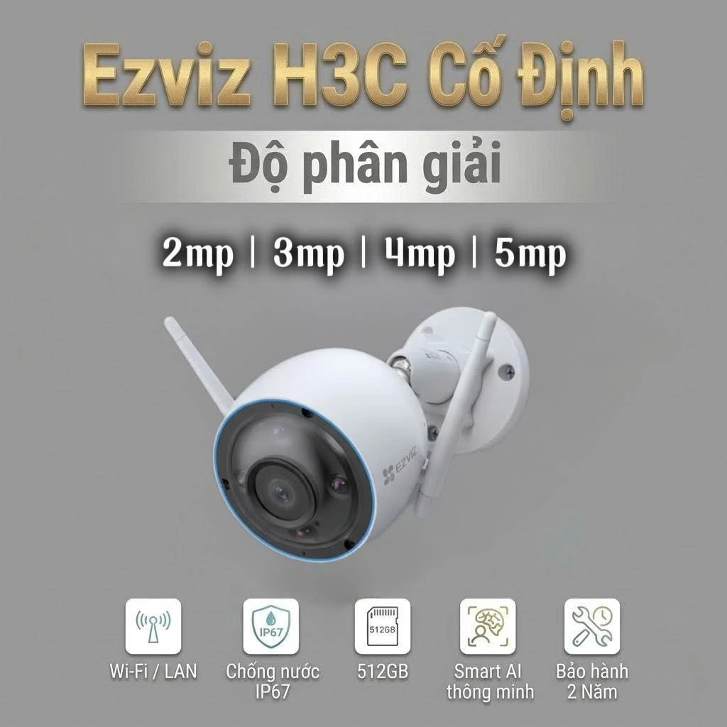 (QUÀ TẶNG đơn cam+thẻ)Camera EZVIZ H3C WiFi ngoài trời 2MP/3MP/4MP/5MP IP67,hồng ngoại,đàm thoại