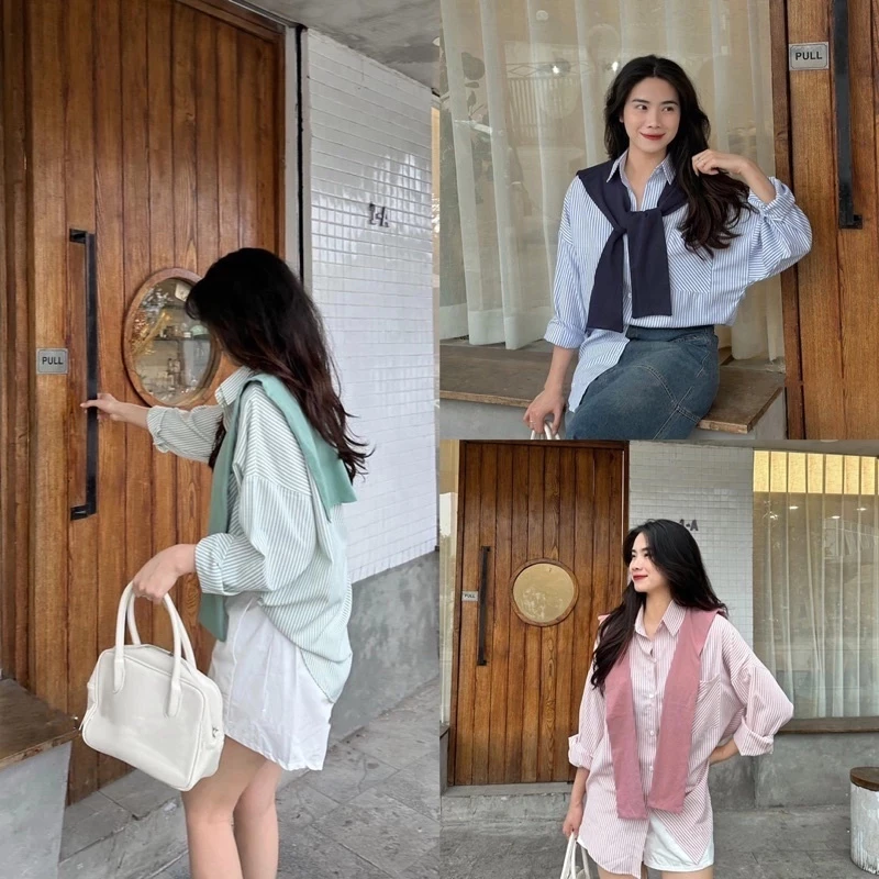 𝓝𝓪_𝓕𝓪𝓼𝓱𝓲𝓸𝓷𝓷  [Tặng kèm khăn] Áo sơ mi nữ kẻ kèm KHĂN, Áo sơ mi ulzzang unisex phong cách Hàn Quốc chất mềm mịn FORM RỘNG