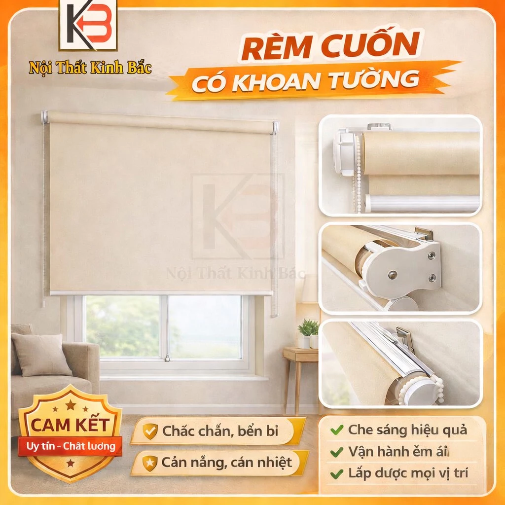( Có Khoan Tường ) Rèm Cuốn màu be xinh xắn ,Rèm Cửa Sổ Che Nắng 100% Nhận Làm Theo Kích Thước Riêng
