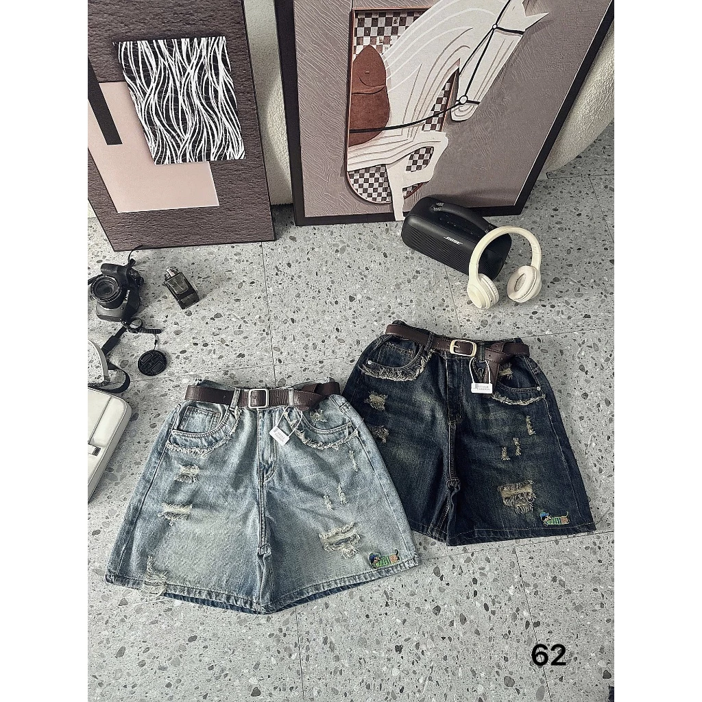 Quần Short Ngố Jean Nữ Lưng Thun Cào Rách Thêu Hình Cún Dễ Thương Form Rộng Bigsize Quần Đùi Bò Cao Cấp MS62