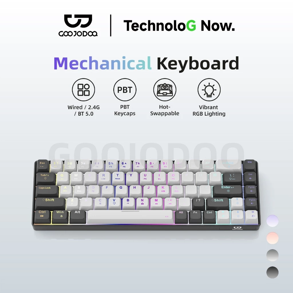 Bàn Phím Cơ Không Dây GOOJODOQ 68 Phím Hot-Swap RGB 3 Chế Độ Kết Nối Pin 144H Chính Hãng