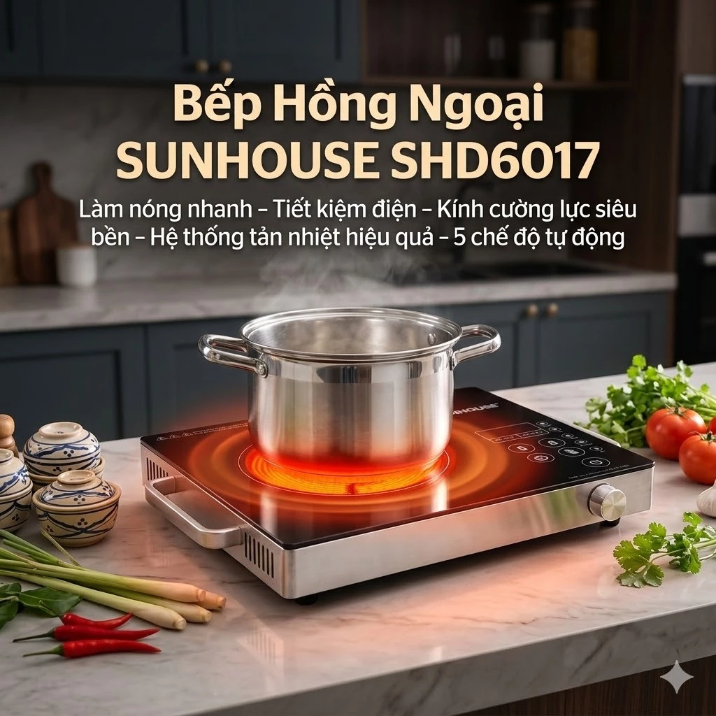 Bếp Hồng Ngoại SUNHOUSE SHD6017 Nấu Nhanh – Bếp Điện Mặt Kính Cao Cấp, Tiết Kiệm Điện, Sử Dụng Dễ Dàng Cho Gia Đình
