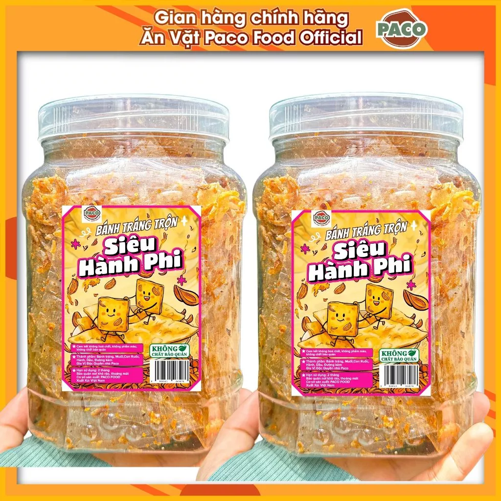[GẤP ĐÔI HÀNH PHI] combo 600g 2 hủ bánh tráng trộn PACO FOOD siêu hành phi/ đậm vị hành phi chà bông/ muối xì ke/ rong b