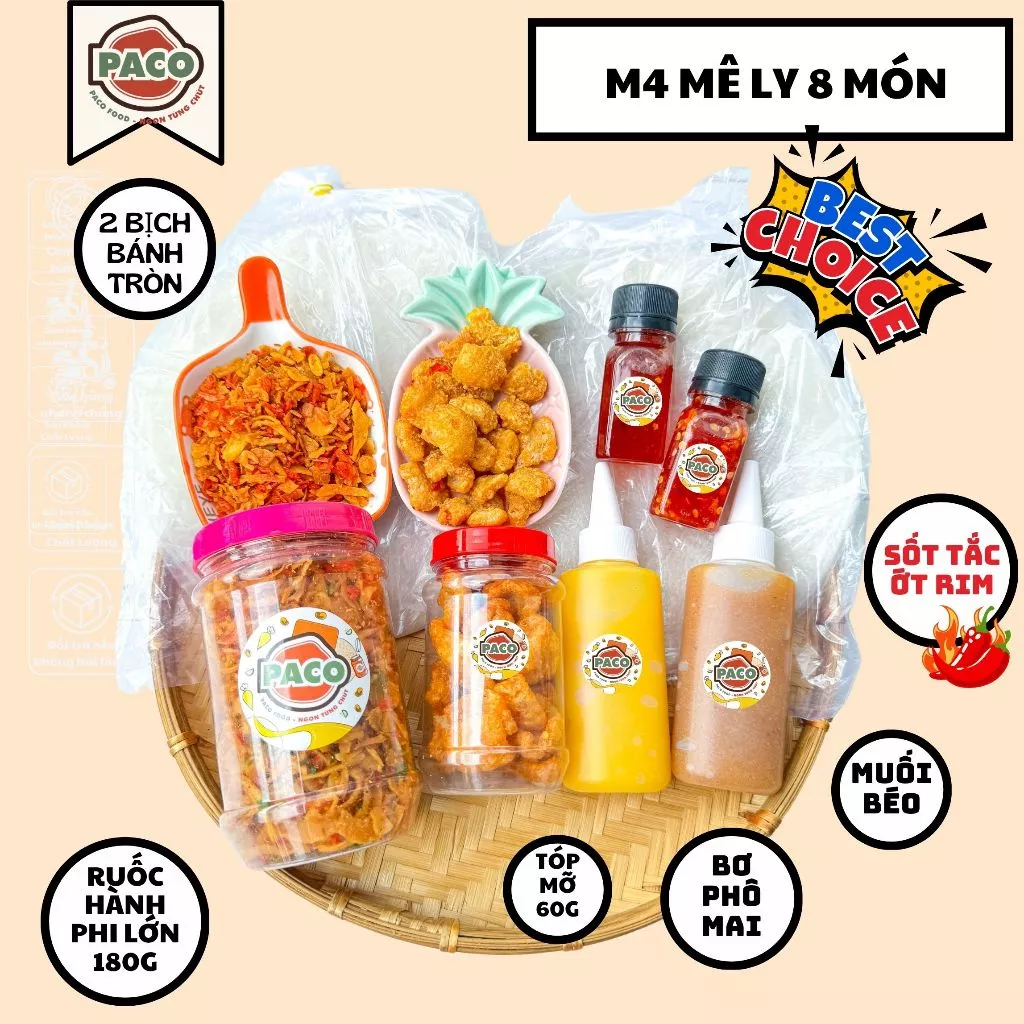 [KOC/KOL-8 MÓN] Combo M4 MÊ LY bánh tráng phơi sương gồm 2 sấp bánh tráng kèm tóp  1 hủ ruốc hành phi lớn kèm tóp mỡ
