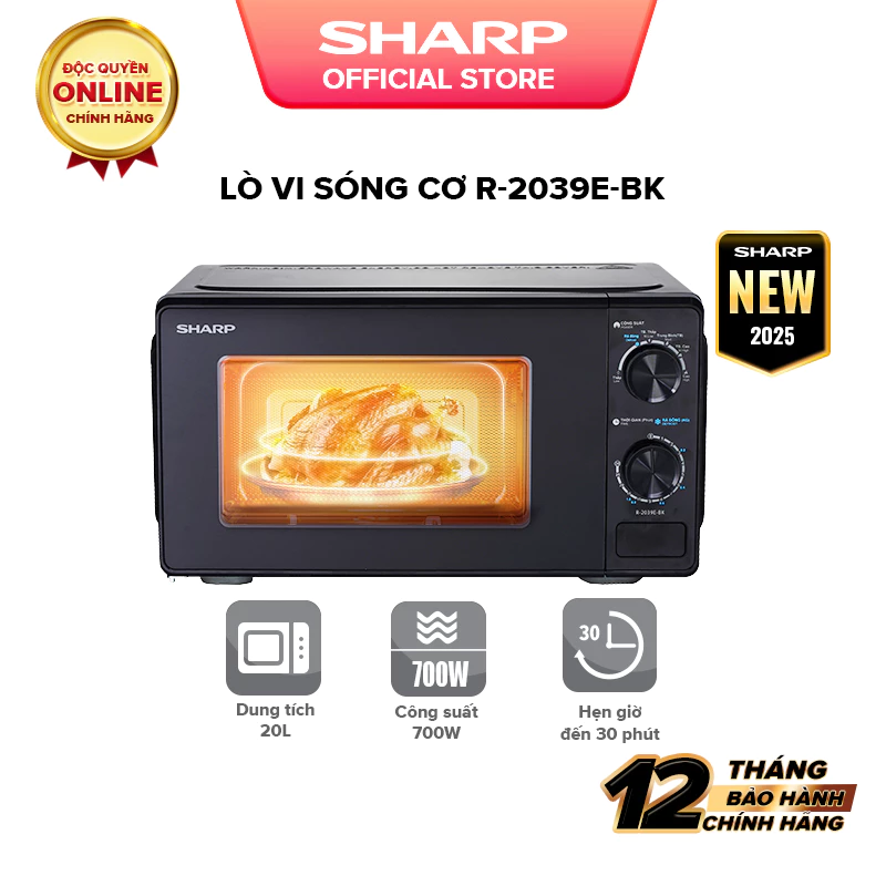 Lò vi sóng Sharp dòng Cơ R-2039E-BK - Dung tích 20L, công suất 700W