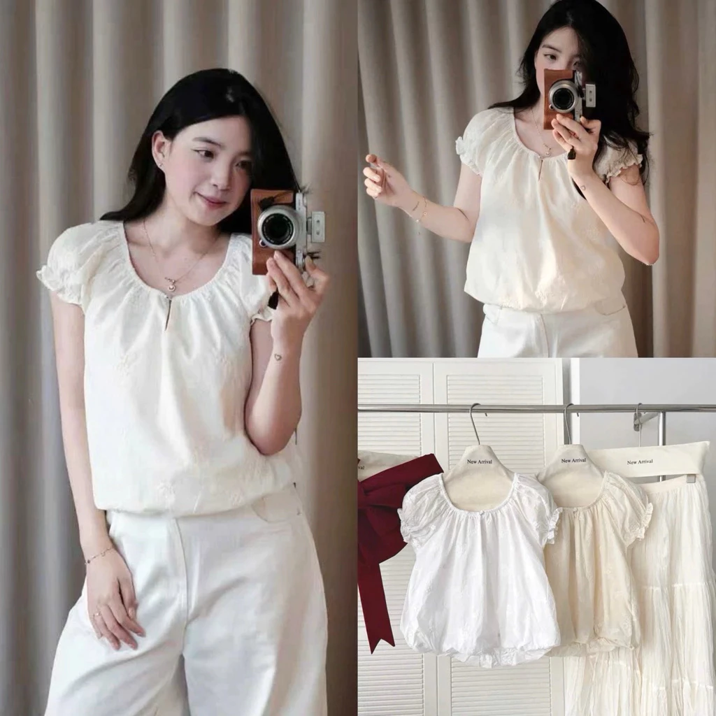 [Hàng Sẵn, L1] Áo Babydoll Dáng Bí Babie Ngắn Tay Thêu Hoa Bun222