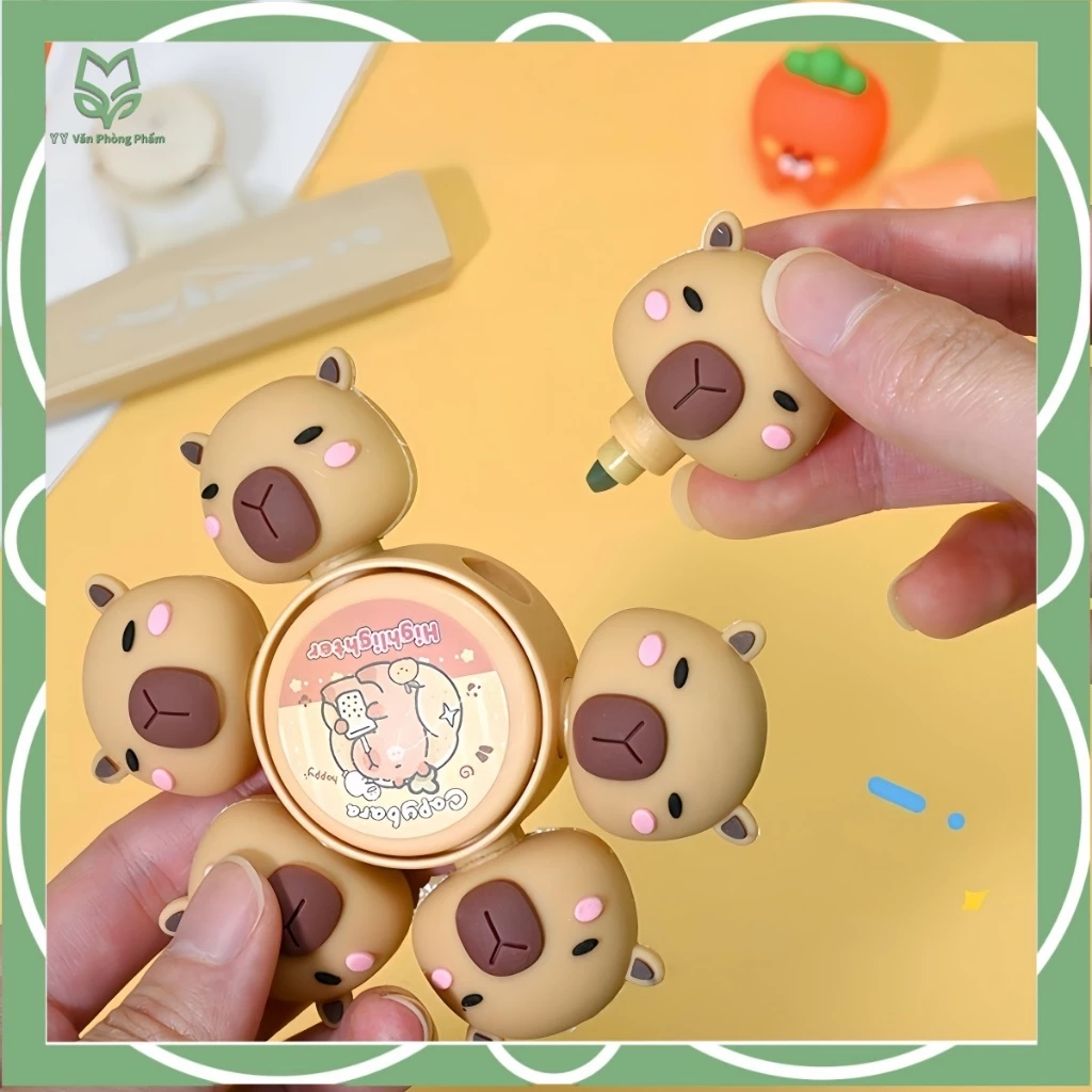 Bút highlighter capybara con quay – bút xoay tròn, món đồ giải tỏa căng thẳng, đồ chơi trẻ em, văn phòng phẩm dễ thương