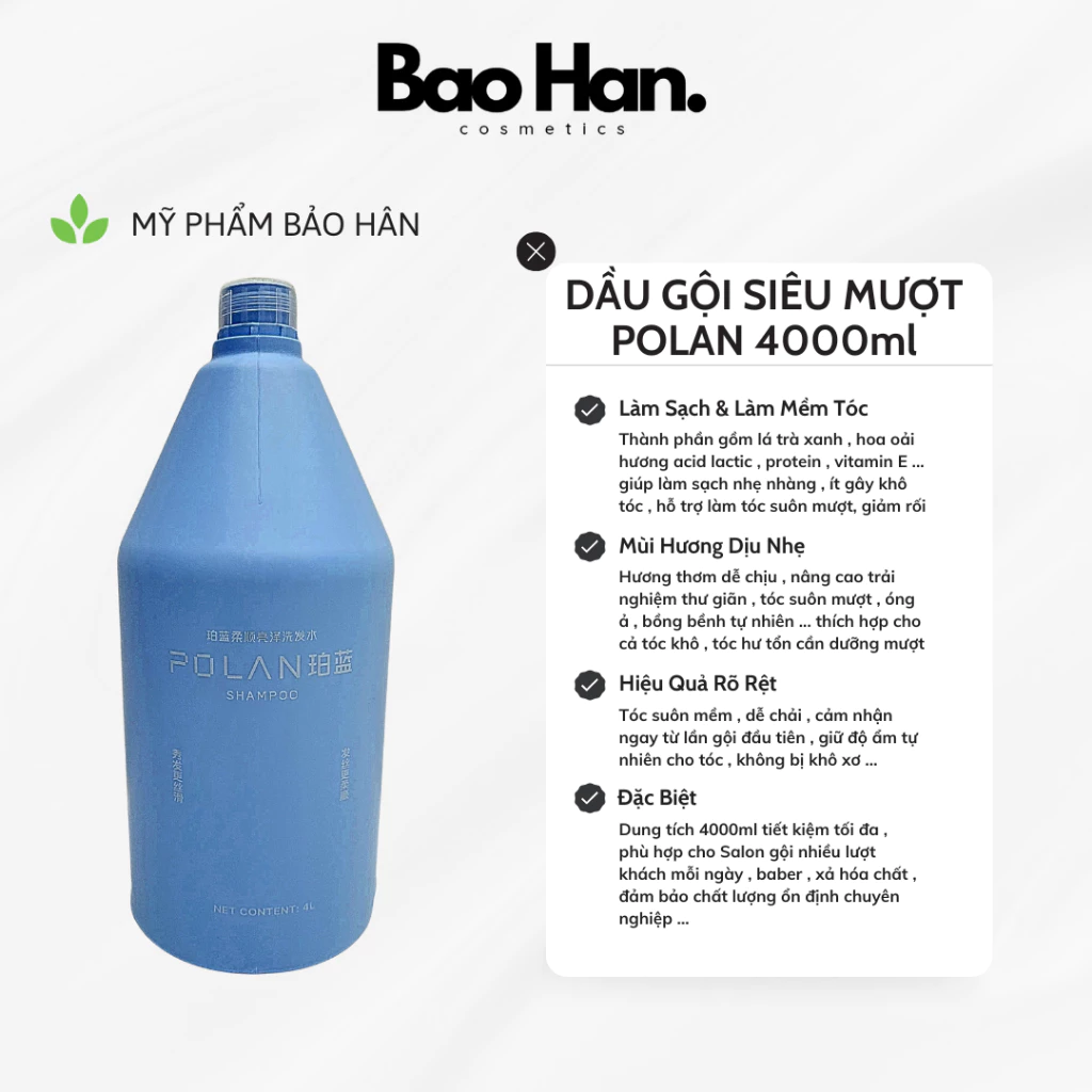 DẦU GỘI SIÊU MƯỢT POLAN 4000ml - BẢO VỆ TÓC SAU HÓA CHẤT , CÂN BẰNG pH , GIỮ MÀU TÓC NHUỘM , DUNG TÍCH LỚN TIẾT KIỆM