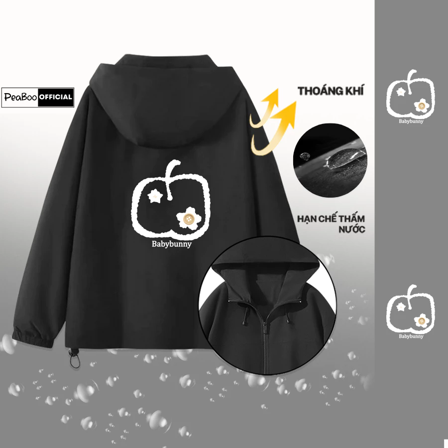 Áo Khoác Gió Nam Nữ Mũ Cao Cấp 2 Lớp PEABOO BST01 In Hình Chống Nước Chống Nắng Form Rộng Kiểu Dáng Unisex