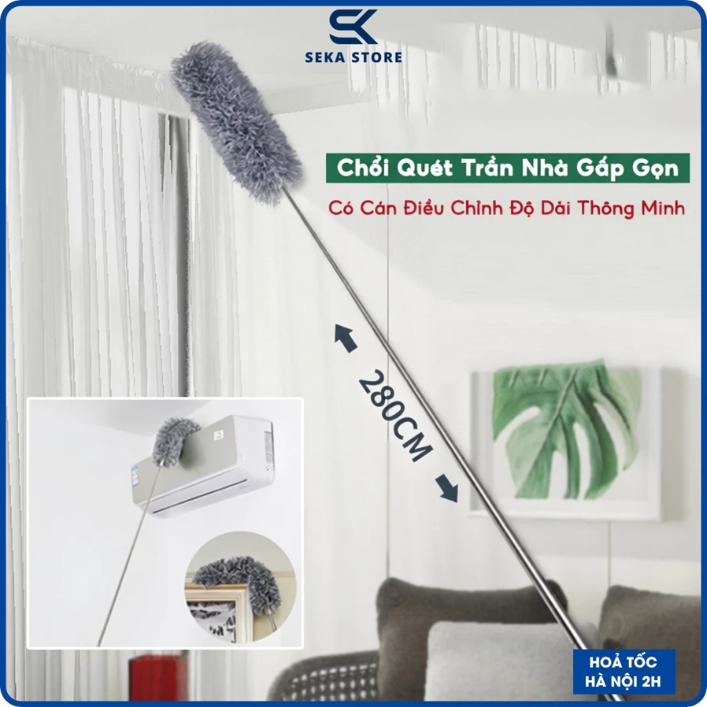 Chổi Quét Trần Nhà Có Điều Chỉnh Độ Dài Tới 2,8m Cây Phất Trần Quét Mạng Nhện, Lau Bụi Bẩn