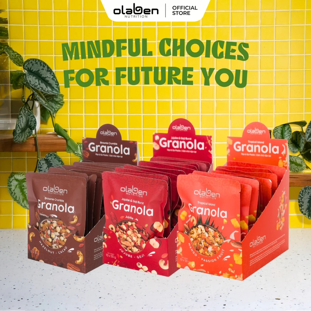 [COMBO 3] 3 Hộp 500g Ngũ Cốc (Vị Chocolate, Xoài Chanh Dây, Táo Đỏ Kỷ Tử) - Olaben Nutrition Everyday Granola Set