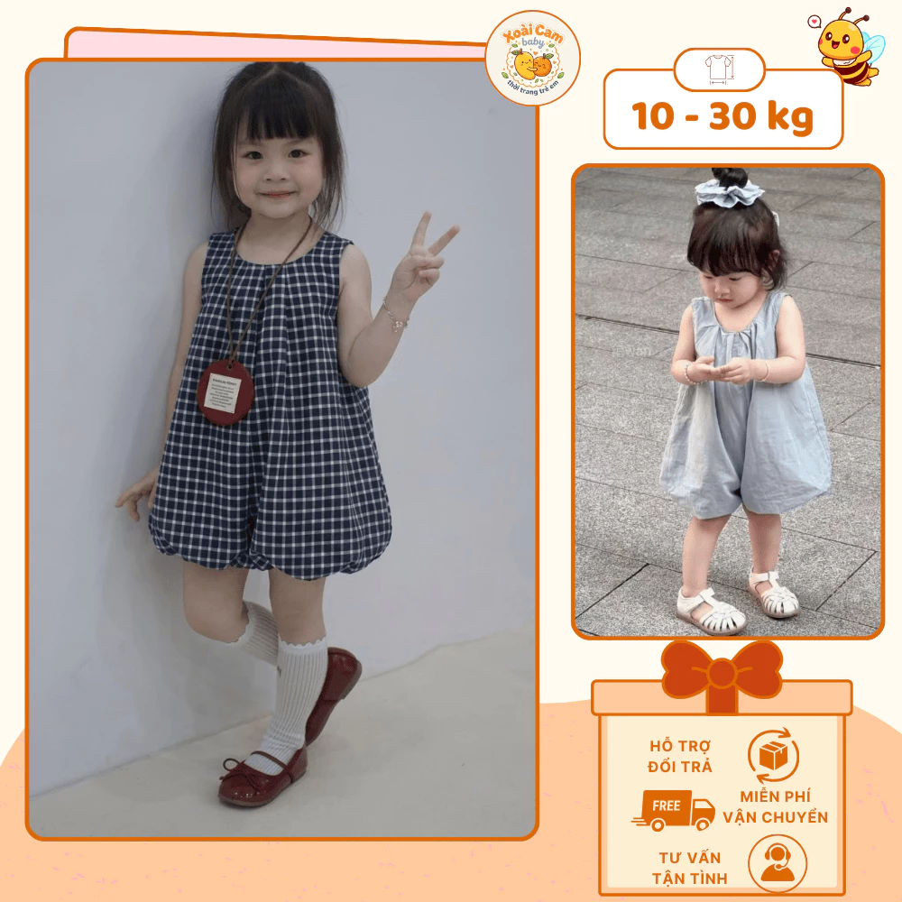 Jumpsuit Bé Gái Sát Nách Dáng Bí, Jum 3 Lỗ Phong Cách Mùa Hè Hàn Quốc Cho Bé Gái - M7