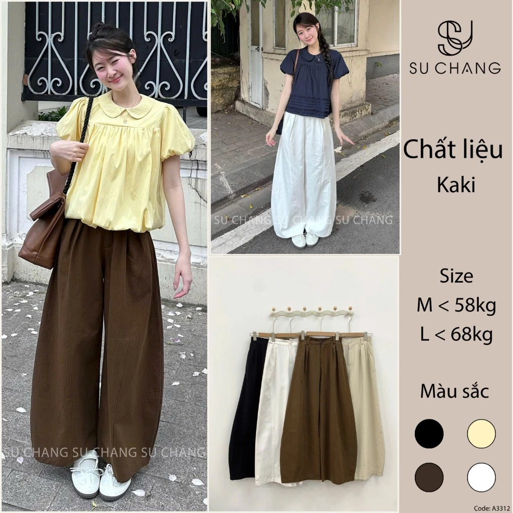 Quần Kaki Ống Rộng Dáng Vòm Cạp Chun Q858 Su Chang Thời Trang Nữ