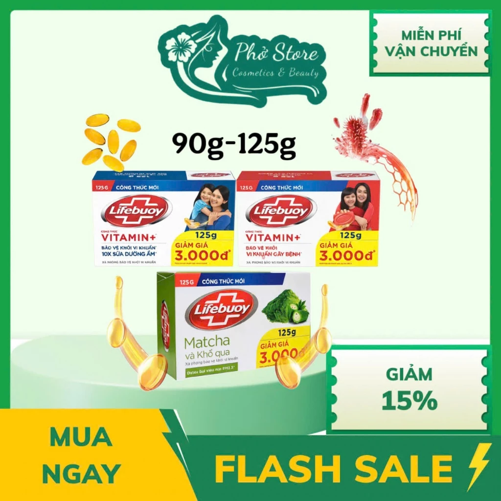 Xà Bông Cục Diệt Khuẩn Lifebuoy Matcha Và Khổ Qua 90g và 125g
