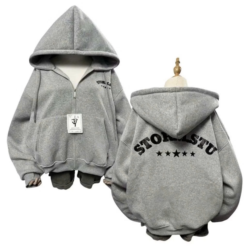 Áo Hoodie Zip STORMS Form Unisex Mũ Rộng 2 Lớp Nỉ Bông Cotton Dày Dặn Ấm Áp