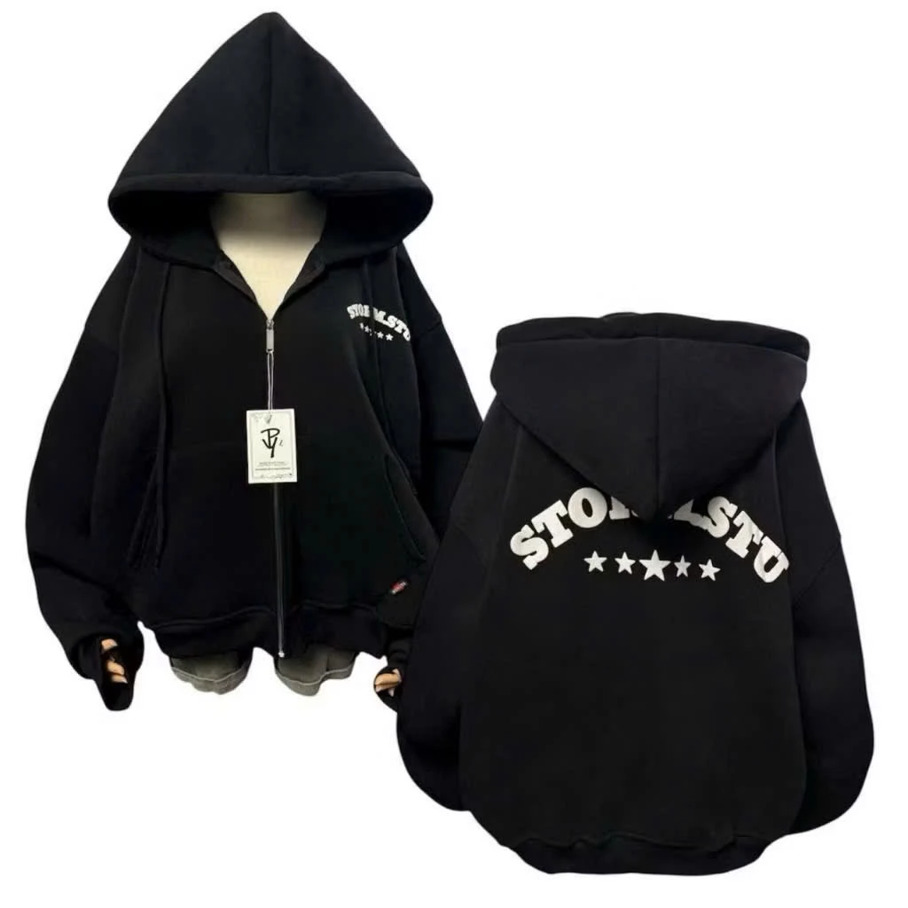 Áo Khoác Hoodie Áo Khoác Nỉ Zip Nam Nữ Unisex Chống Nắng Dày Dặn Form Rộng Dây Kéo In Nổi STORMSTU.