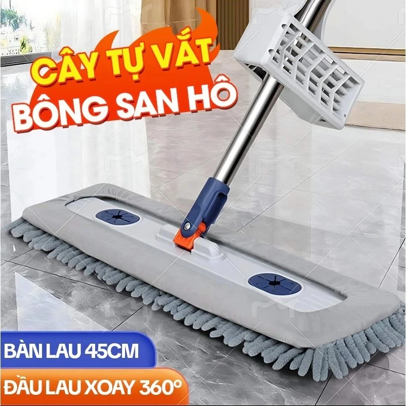 Cây Lau Nhà Tự Vắt 45cm x12cm , Xoay 360 Độ tặng kèm 2 bông san hô 2026 ( hàng loại 1 HOT )