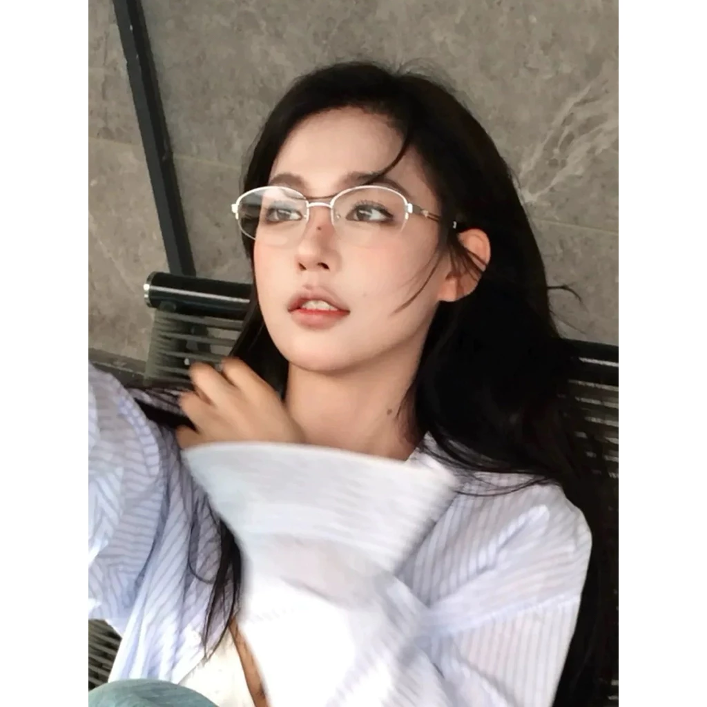 Gọng kính vuông kim loại không độ vintage Y2K quai tim có đệm nâng mũi