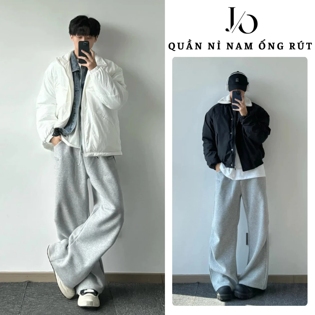 Quần Nỉ Nam 2Da Suông Ống Rộng Cạp Chun Dây Rút Quần Nỉ Unisex Xám Đen Form Suông Rộng Dáng Dài