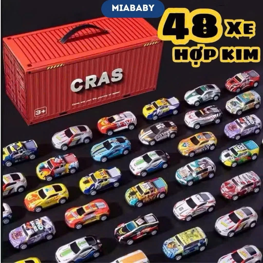 Mô Hình 48 Xe Ô Tô Đồ Chơi Bằng Hợp Kim Chạy Đà Đường Đua Hộp Đựng Hình Thùng Container Miababy
