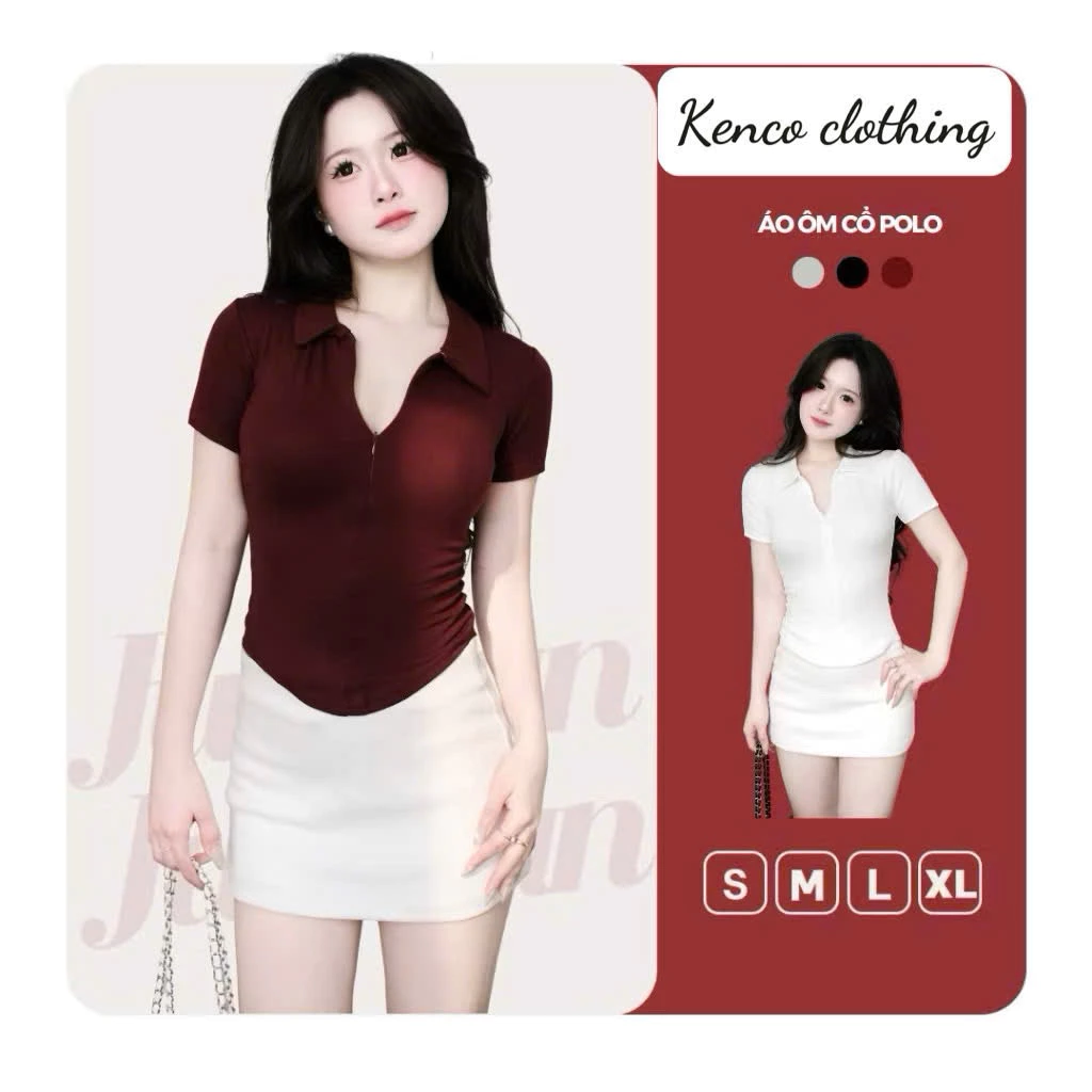 Áo thun ôm body cổ khoá cotton mịn KENCO Clothing Thời Trang Nữ M1079