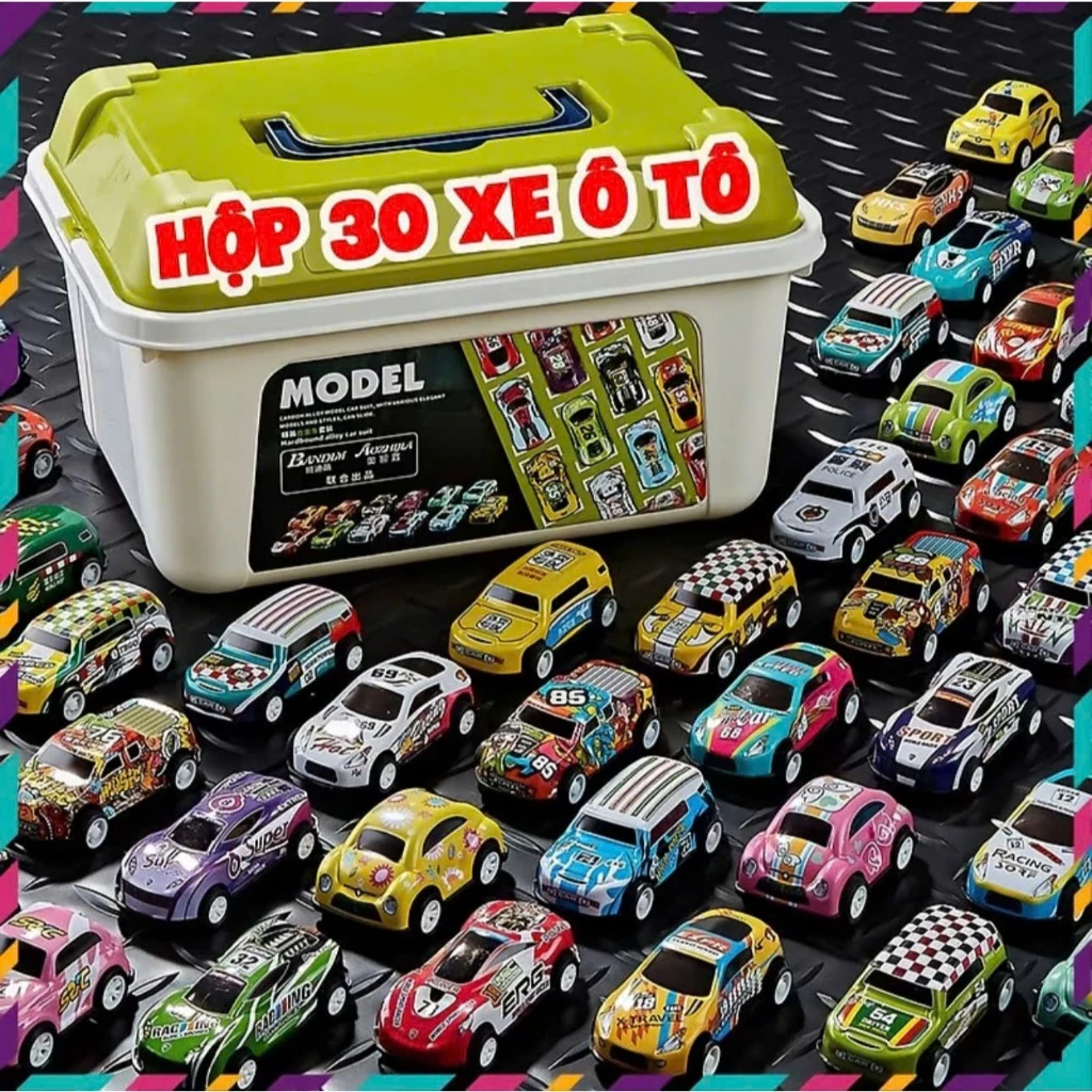 Thùng 30 Xe Ô Tô Đồ Chơi Hợp Kim Anbebe Chạy Đà Kèm Hộp Đựng Đồ Chơi Ô Tô Nhiều Màu Sắc Cho Bé