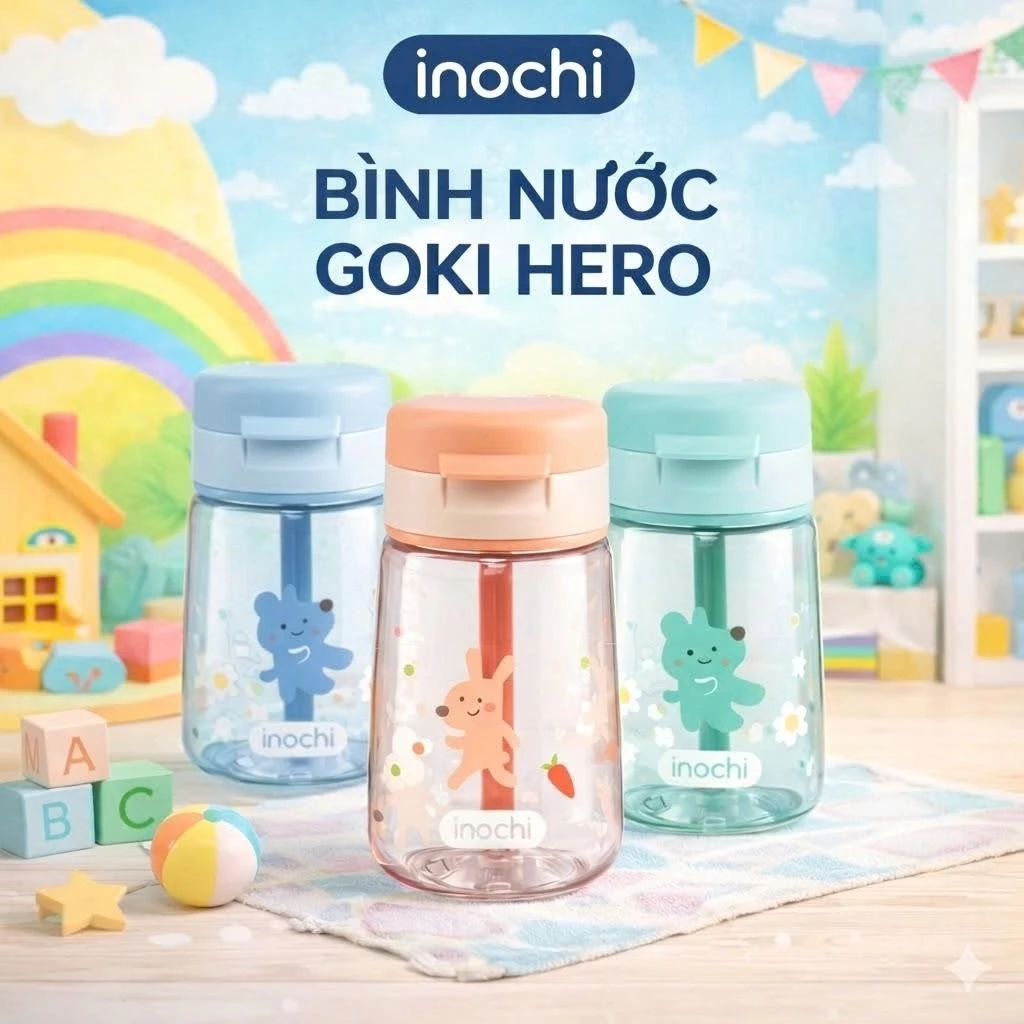 Bình nước Inochi-Goki Hero 350ml màu Cam sữa/ Xanh ngọc/Xanh đậm