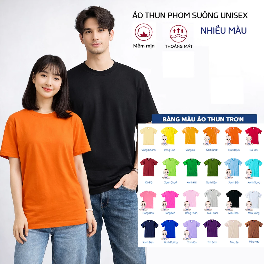 Áo Thun Trơn Andromeda Đủ Size Nhiều Màu vải Dày Mịn Dùng Làm Đồng Phuc Cho Cả Nam Và Nữ