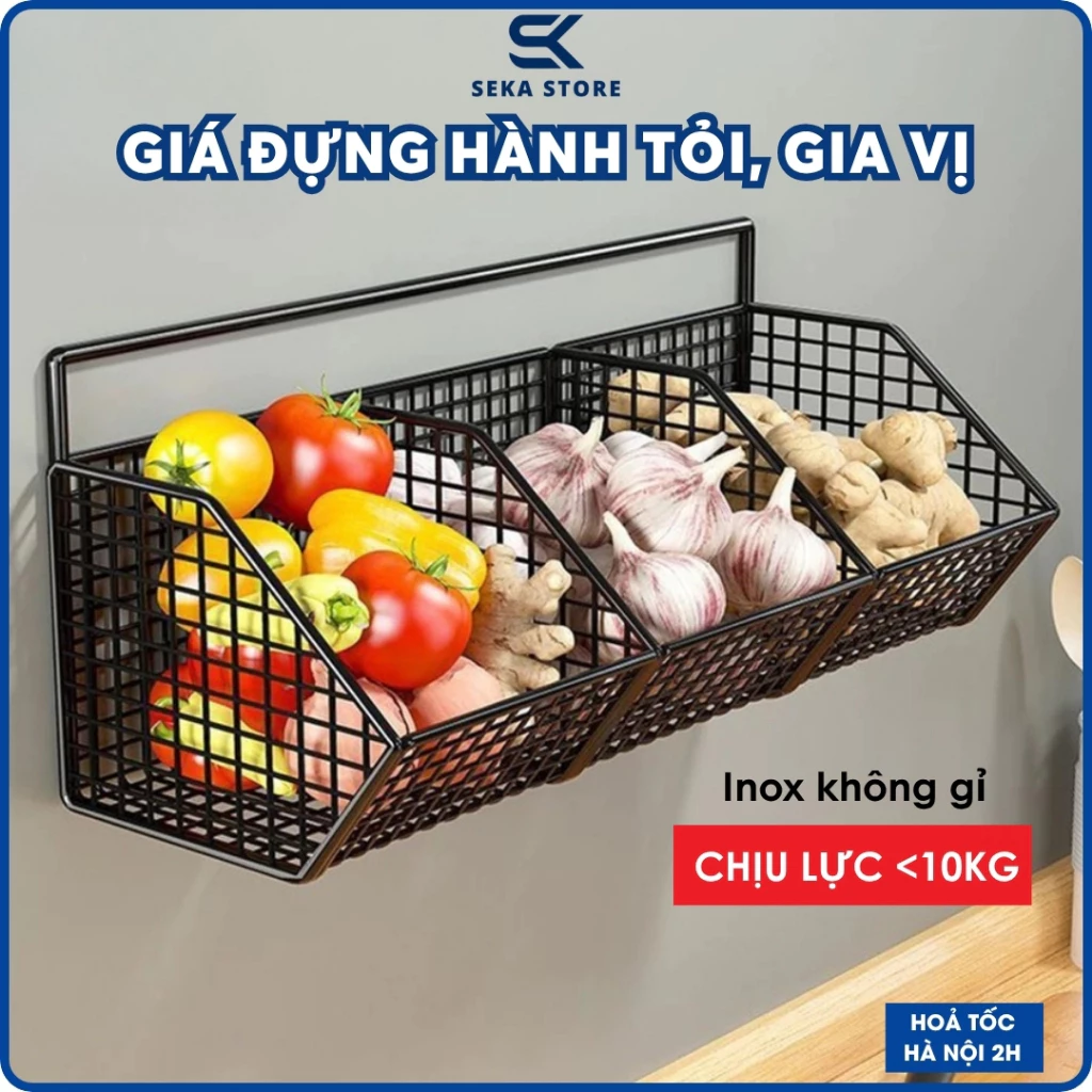Kệ Để Hành Tỏi Nhà Bếp, Kệ Đựng Gia Vị Gắn Tường Decor Bếp Tiện Lợi - Kèm Miếng Dán