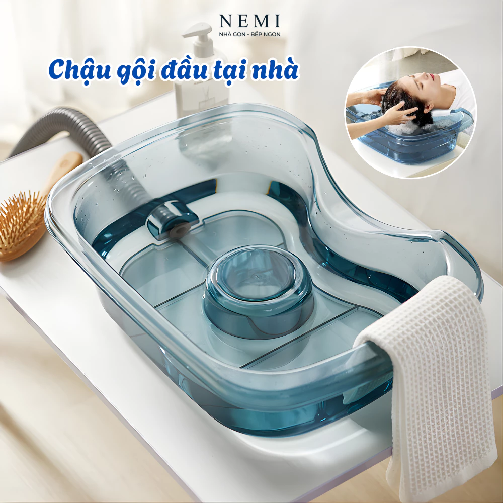 Chậu Gội Đầu Tại Nhà Có Ống Thoát Nước NEM – Chất Liệu Nhựa PP Êm Ái Nâng Đỡ Đầu Cổ Vai, Tiện Lợi Cho Người Già & Trẻ Em