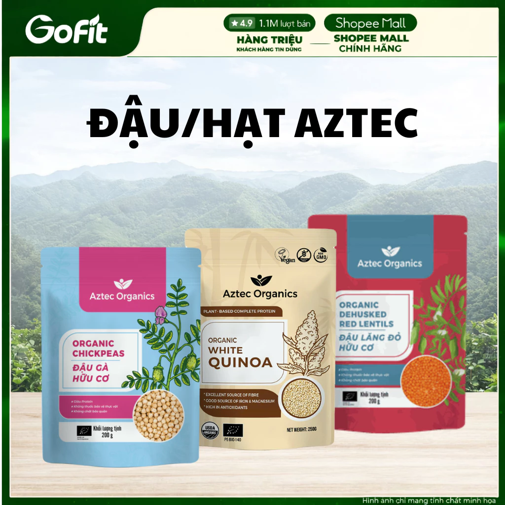 AZTEC Hạt Và Đậu Hữu Cơ Organic – Đậu Gà/Đậu Lăng/Quinoa/Hạt Dẻ/Hạt Điều Dinh Dưỡng