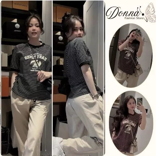 Set đồ nữ Donna HCOM25281,áo thun cộc tay in họa tiết cun phối quần suông cạp chun co dãn