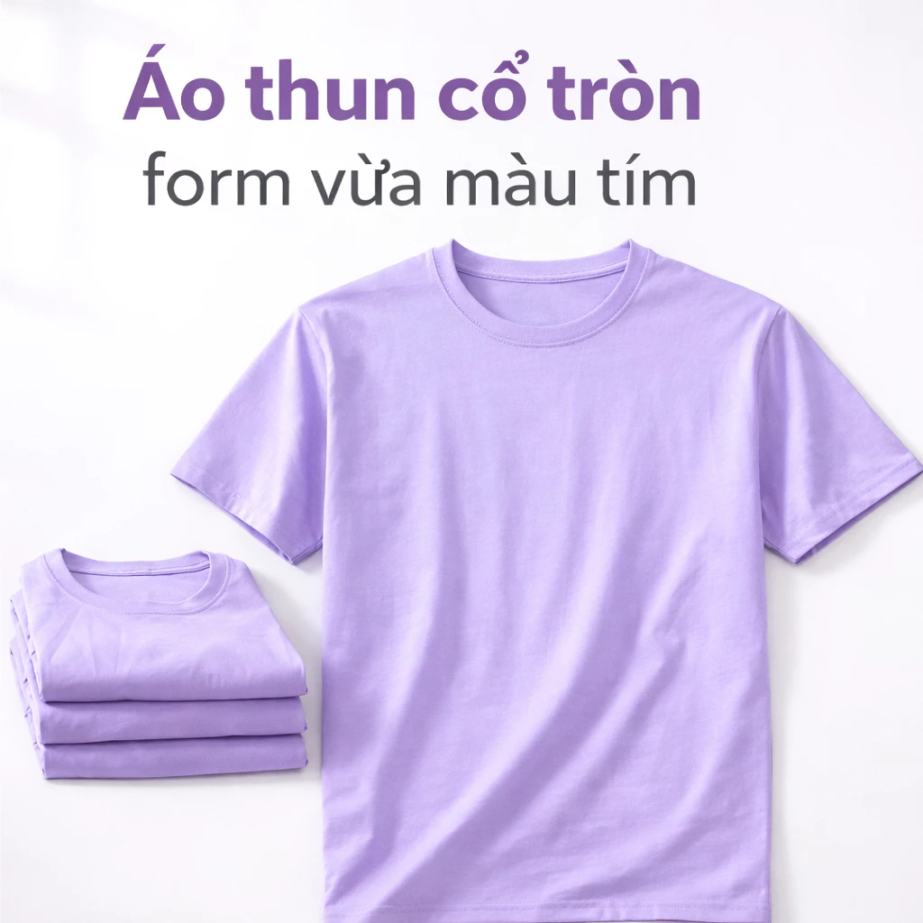 Áo Thun Trơn Andromeda Màu Tím Môn Có Đủ Size Cho Nam Và Nữ Vải Dày Mịn Không Xù Lông Bền màu