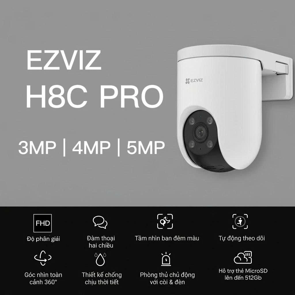 (QUÀ TẶNG đơn cam+thẻ)Camera Ezviz  Ngoài Trời  h8c pro  3mp/4mp/5mp  AI Thông Minh, Chống Nước IP67
