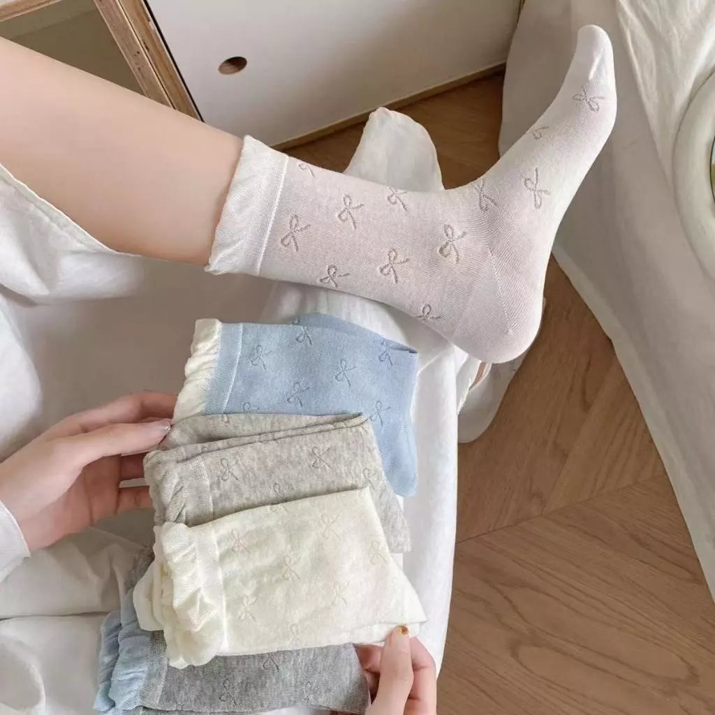 Tất vớ ren mỏng họa tiết nơ phong cách Lolita J2K nữ sinh Nhật Bản M620