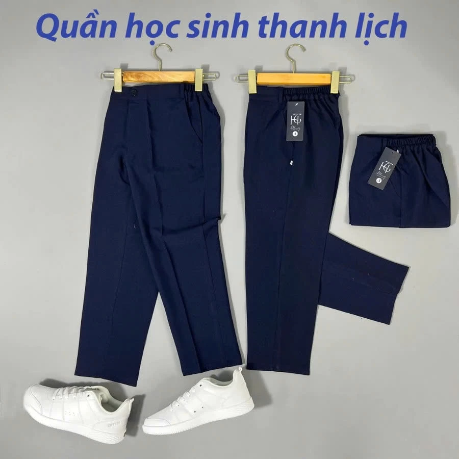 Quần Tây Học Sinh Tiểu Học, Trung Học, Quần Âu Có Khóa Kéo Đi Học Dành Cho Học Sinh Lưng Thun Màu Xanh Đen