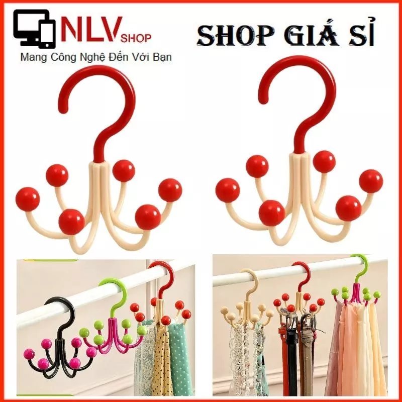 Combo 2 Móc Treo Quần Áo 6 Nhánh Bi Xoay 360 Độ Đa Năng Tiết Kiệm Không Gian, Gọn Gàng Tủ Đồ